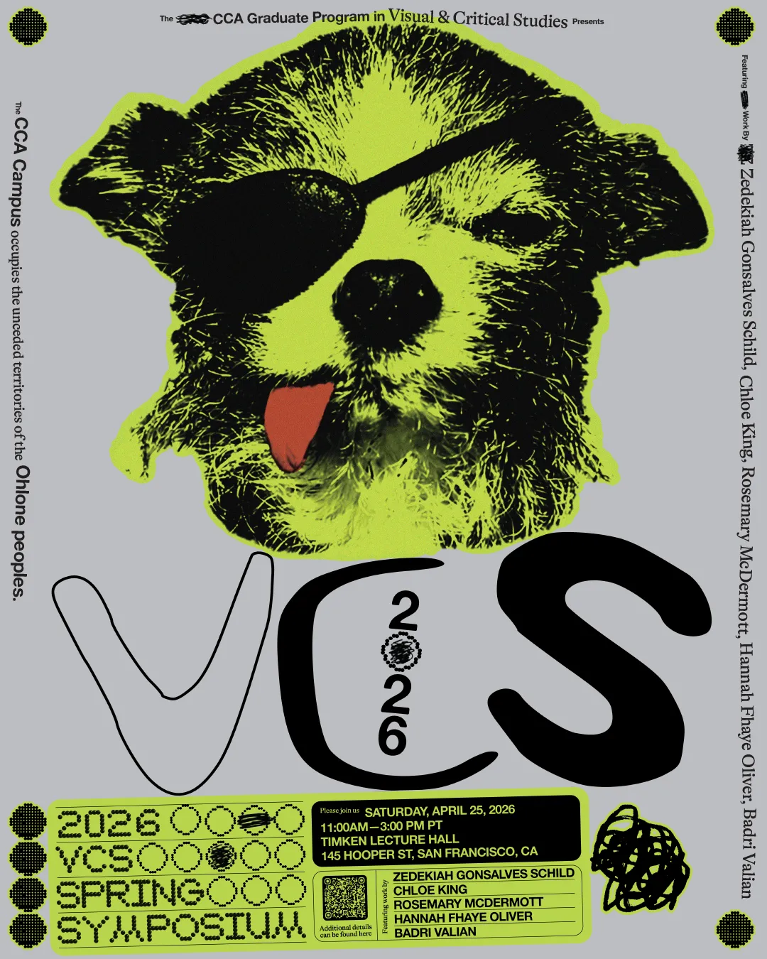 2026 VCS Spring Symposium poster featuring a halftone dog with a pirate eye patch
